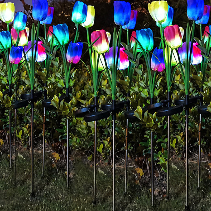 Zeitgenössische kreative Solar-Wasserdichte Kunst-Tulpen Edelstahl ABS Stoff LED Erdstecker Rasen Landschaft Lampe für Außenpatio | Karnz