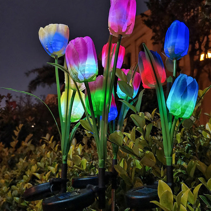 Zeitgenössische kreative Solar-Wasserdichte Kunst-Tulpen Edelstahl ABS Stoff LED Erdstecker Rasen Landschaft Lampe für Außenpatio | Karnz