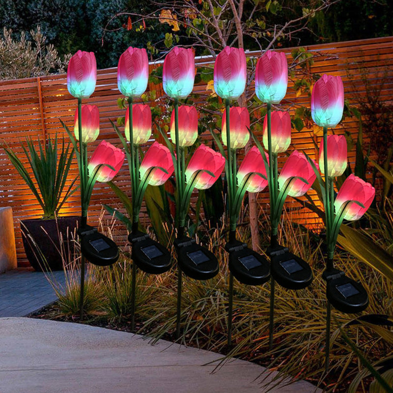Zeitgenössische kreative Solar-Wasserdichte Kunst-Tulpen Edelstahl ABS Stoff LED Erdstecker Rasen Landschaft Lampe für Außenpatio | Karnz