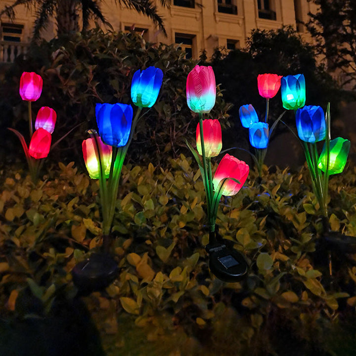 Zeitgenössische kreative Solar-Wasserdichte Kunst-Tulpen Edelstahl ABS Stoff LED Erdstecker Rasen Landschaft Lampe für Außenpatio | Karnz