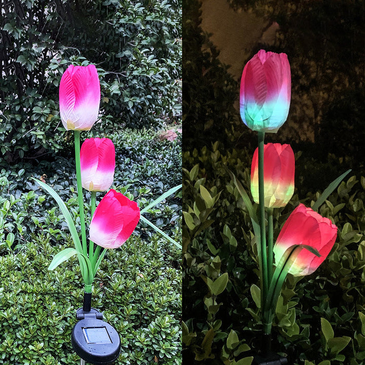Zeitgenössische kreative Solar-Wasserdichte Kunst-Tulpen Edelstahl ABS Stoff LED Erdstecker Rasen Landschaft Lampe für Außenpatio | Karnz