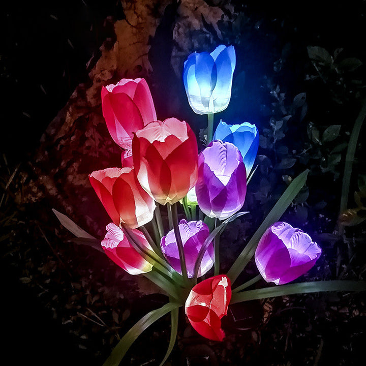 Zeitgenössische kreative Solar-Wasserdichte Kunst-Tulpen Edelstahl ABS Stoff LED Erdstecker Rasen Landschaft Lampe für Außenpatio | Karnz