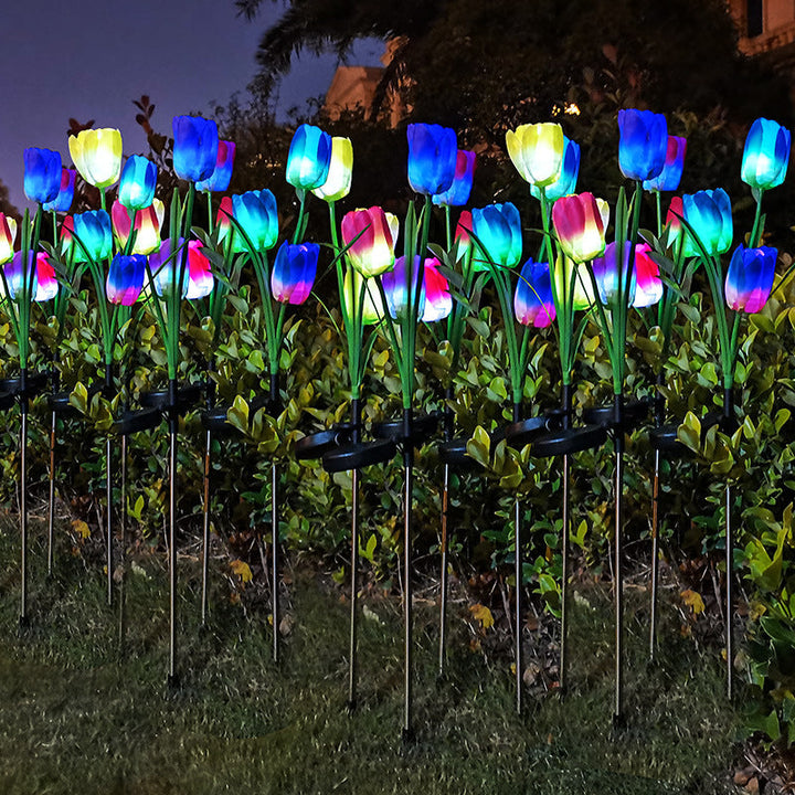 Zeitgenössische kreative Solar-Wasserdichte Kunst-Tulpen Edelstahl ABS Stoff LED Erdstecker Rasen Landschaft Lampe für Außenpatio | Karnz