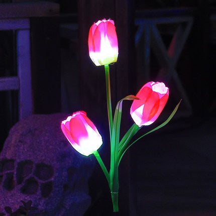 Zeitgenössische kreative Solar-Wasserdichte Kunst-Tulpen Edelstahl ABS Stoff LED Erdstecker Rasen Landschaft Lampe für Außenpatio | Karnz
