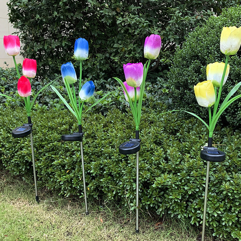 Zeitgenössische kreative Solar-Wasserdichte Kunst-Tulpen Edelstahl ABS Stoff LED Erdstecker Rasen Landschaft Lampe für Außenpatio | Karnz