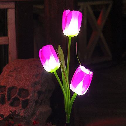 Zeitgenössische kreative Solar-Wasserdichte Kunst-Tulpen Edelstahl ABS Stoff LED Erdstecker Rasen Landschaft Lampe für Außenpatio | Karnz