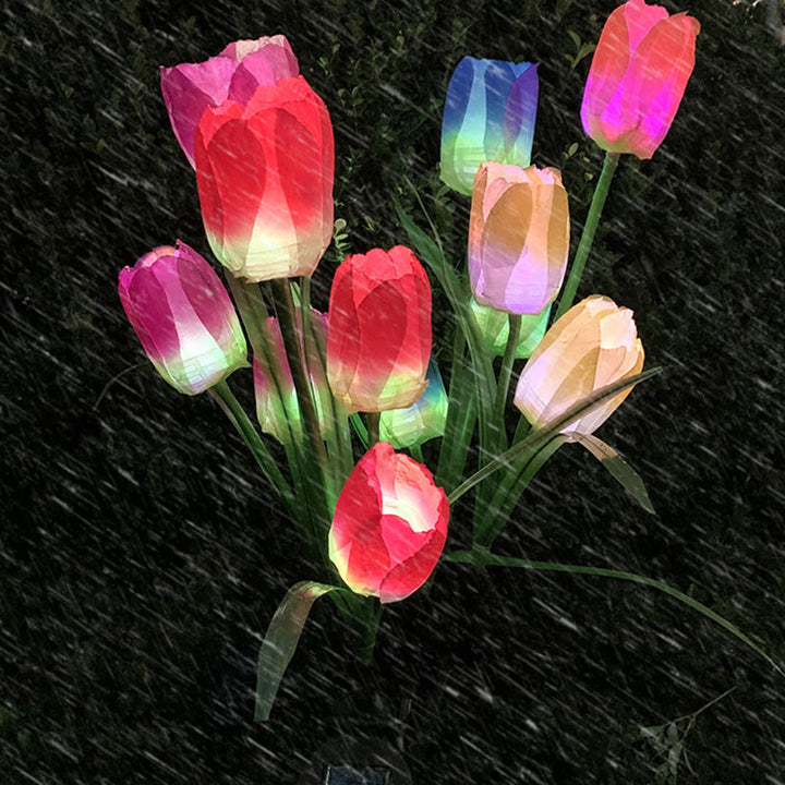 Zeitgenössische kreative Solar-Wasserdichte Kunst-Tulpen Edelstahl ABS Stoff LED Erdstecker Rasen Landschaft Lampe für Außenpatio | Karnz