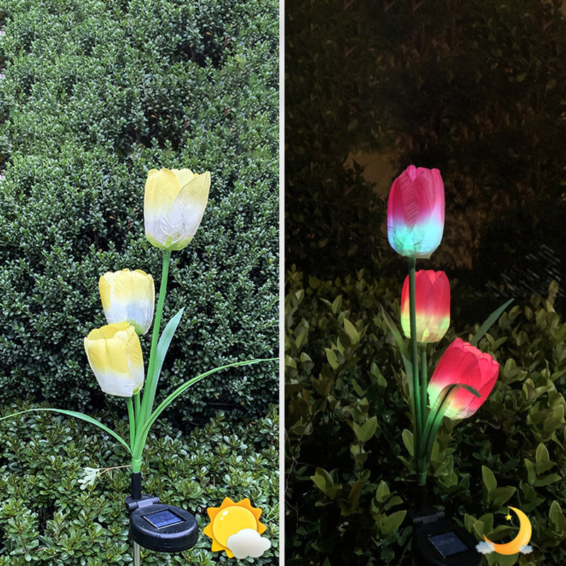 Zeitgenössische kreative Solar-Wasserdichte Kunst-Tulpen Edelstahl ABS Stoff LED Erdstecker Rasen Landschaft Lampe für Außenpatio | Karnz