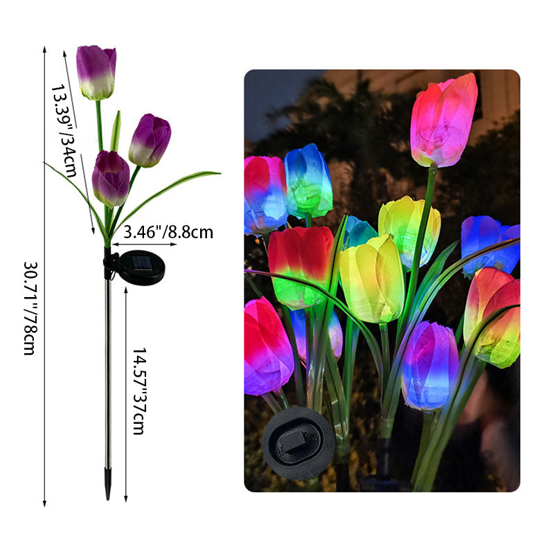 Zeitgenössische kreative Solar-Wasserdichte Kunst-Tulpen Edelstahl ABS Stoff LED Erdstecker Rasen Landschaft Lampe für Außenpatio | Karnz