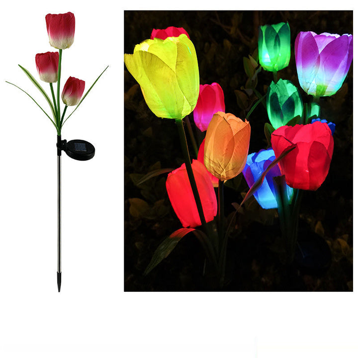 Zeitgenössische kreative Solar-Wasserdichte Kunst-Tulpen Edelstahl ABS Stoff LED Erdstecker Rasen Landschaft Lampe für Außenpatio | Karnz