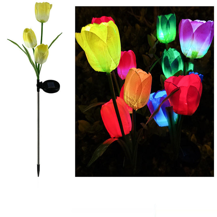 Zeitgenössische kreative Solar-Wasserdichte Kunst-Tulpen Edelstahl ABS Stoff LED Erdstecker Rasen Landschaft Lampe für Außenpatio | Karnz