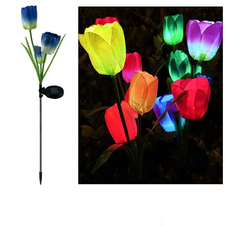 Zeitgenössische kreative Solar-Wasserdichte Kunst-Tulpen Edelstahl ABS Stoff LED Erdstecker Rasen Landschaft Lampe für Außenpatio | Karnz