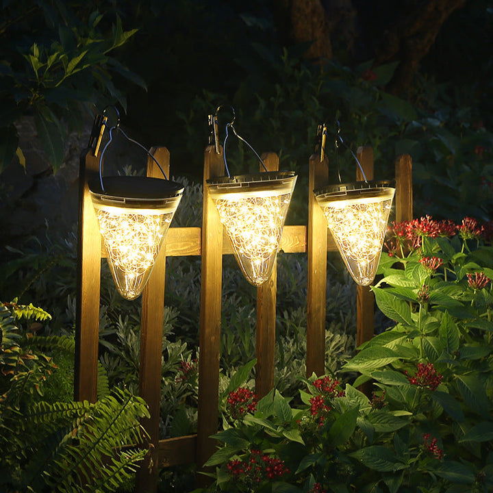 Modern Minimalist Solar Waterproof Cone Filigree PC ABS LED Pendelleuchte Für Garten | Karnz