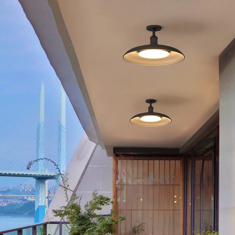 Traditionelle Vintage wasserdichte ausgestellte Zylinder-Scheibenbasis Eisen 1-Licht Semi-Flush Mount Deckenleuchte für Außenpatio | Karnz
