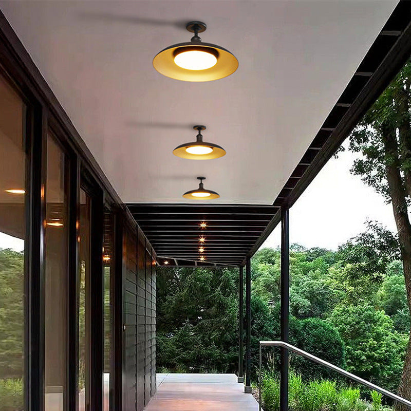 Traditionelle Vintage wasserdichte ausgestellte Zylinder-Scheibenbasis Eisen 1-Licht Semi-Flush Mount Deckenleuchte für Außenpatio | Karnz