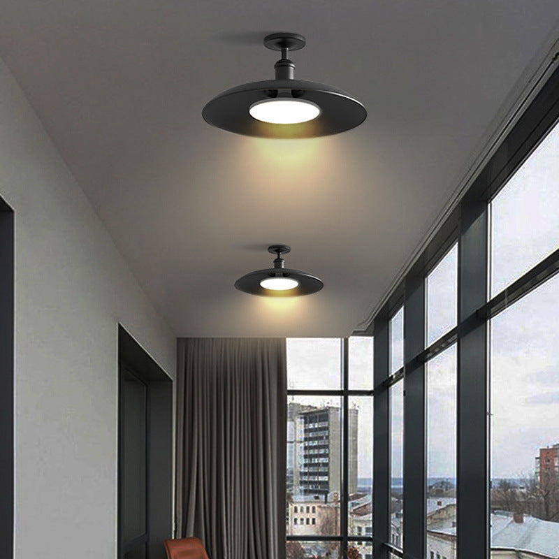 Traditionelle Vintage wasserdichte ausgestellte Zylinder-Scheibenbasis Eisen 1-Licht Semi-Flush Mount Deckenleuchte für Außenpatio | Karnz