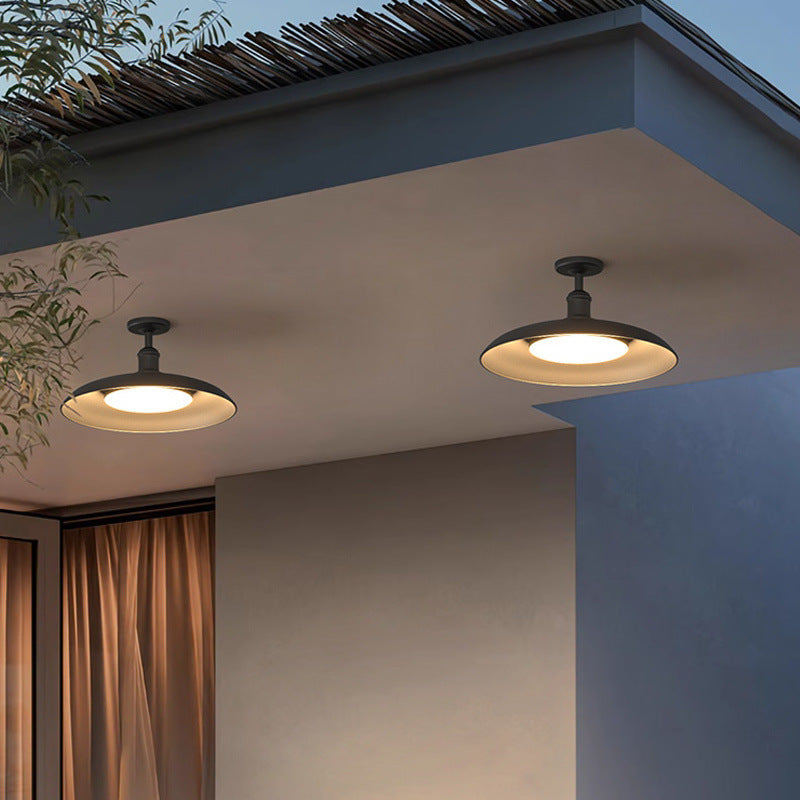 Traditionelle Vintage wasserdichte ausgestellte Zylinder-Scheibenbasis Eisen 1-Licht Semi-Flush Mount Deckenleuchte für Außenpatio | Karnz