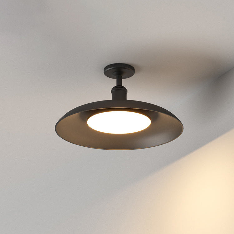 Traditionelle Vintage wasserdichte ausgestellte Zylinder-Scheibenbasis Eisen 1-Licht Semi-Flush Mount Deckenleuchte für Außenpatio | Karnz