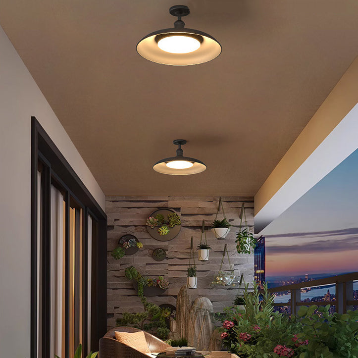 Traditionelle Vintage wasserdichte ausgestellte Zylinder-Scheibenbasis Eisen 1-Licht Semi-Flush Mount Deckenleuchte für Außenpatio | Karnz