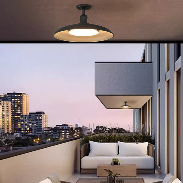 Traditionelle Vintage wasserdichte ausgestellte Zylinder-Scheibenbasis Eisen 1-Licht Semi-Flush Mount Deckenleuchte für Außenpatio | Karnz