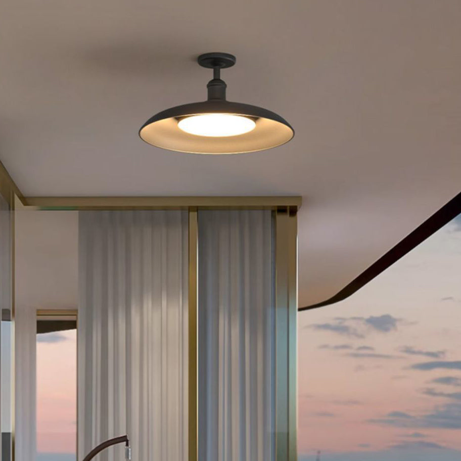 Traditionelle Vintage wasserdichte ausgestellte Zylinder-Scheibenbasis Eisen 1-Licht Semi-Flush Mount Deckenleuchte für Außenpatio | Karnz