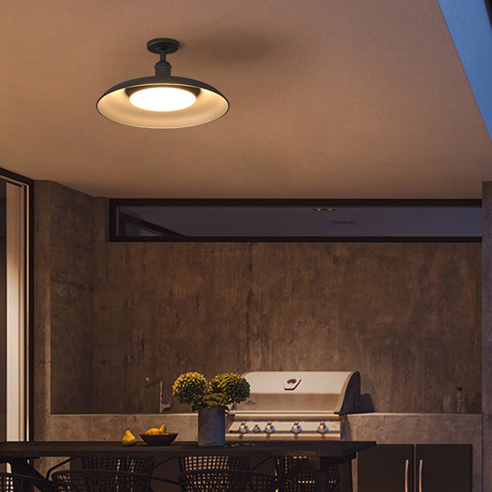 Traditionelle Vintage wasserdichte ausgestellte Zylinder-Scheibenbasis Eisen 1-Licht Semi-Flush Mount Deckenleuchte für Außenpatio | Karnz