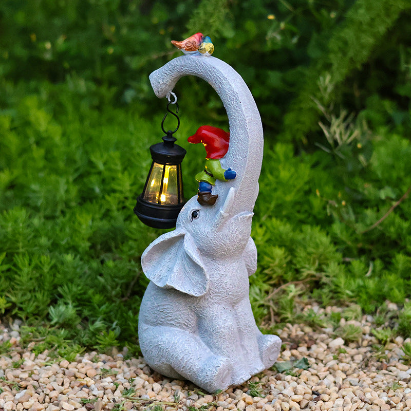 Zeitgenössische kreative Solar wasserdichte Elefant Genie Vogel Harz LED Außenlandschaftsbeleuchtung für den Garten | Karnz