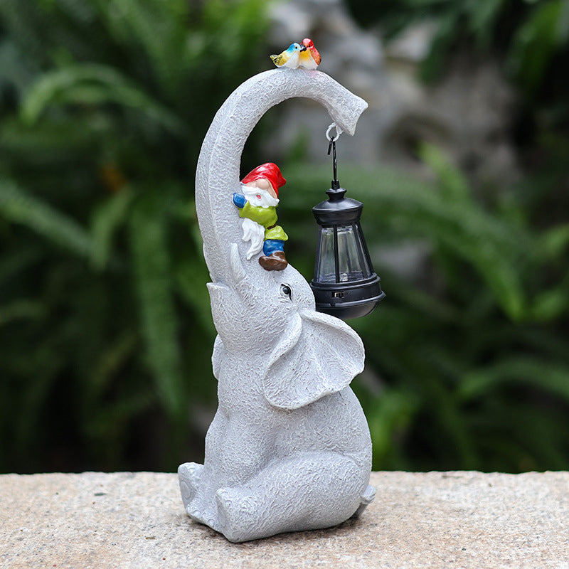 Zeitgenössische kreative Solar wasserdichte Elefant Genie Vogel Harz LED Außenlandschaftsbeleuchtung für den Garten | Karnz
