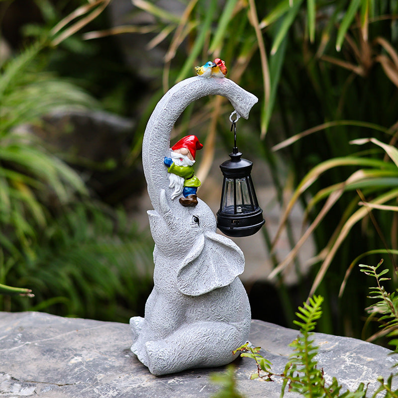 Zeitgenössische kreative Solar wasserdichte Elefant Genie Vogel Harz LED Außenlandschaftsbeleuchtung für den Garten | Karnz