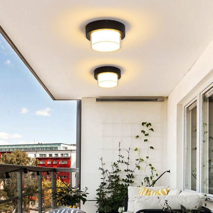 Moderner minimalistischer wasserdichter quadratischer runder Zylinder aus Druckguss-Aluminium Acryl LED Deckenleuchte für Außenpatio | Karnz