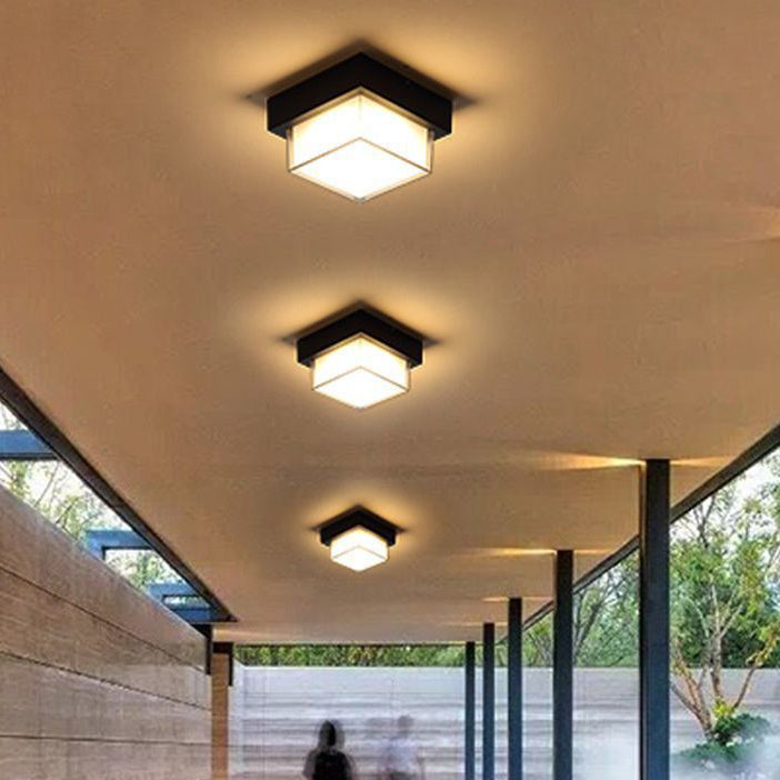 Moderner minimalistischer wasserdichter quadratischer runder Zylinder aus Druckguss-Aluminium Acryl LED Deckenleuchte für Außenpatio | Karnz