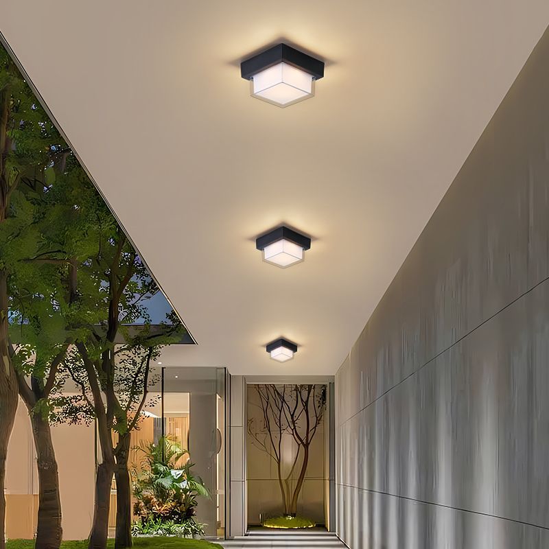 Moderner minimalistischer wasserdichter quadratischer runder Zylinder aus Druckguss-Aluminium Acryl LED Deckenleuchte für Außenpatio | Karnz