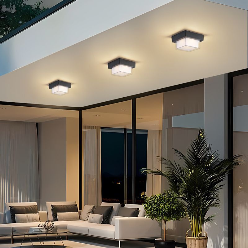 Moderner minimalistischer wasserdichter quadratischer runder Zylinder aus Druckguss-Aluminium Acryl LED Deckenleuchte für Außenpatio | Karnz
