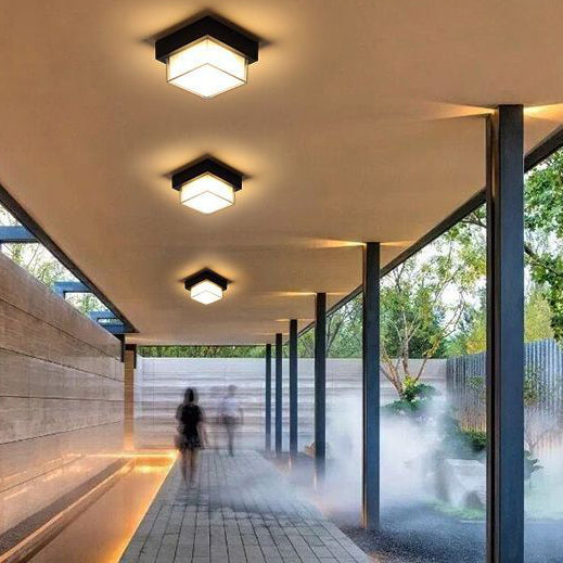 Moderner minimalistischer wasserdichter quadratischer runder Zylinder aus Druckguss-Aluminium Acryl LED Deckenleuchte für Außenpatio | Karnz