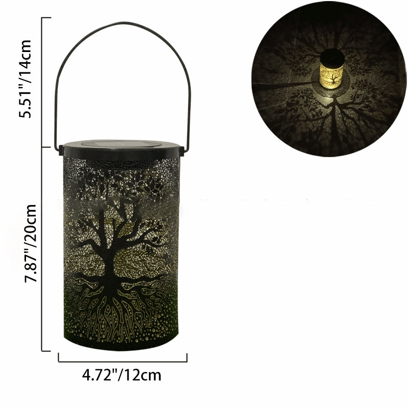 Traditionelle Vintage Solar Wasserdichte Zylinder-Skelettbaum Eisen LED Außenlicht für den Garten | Karnz