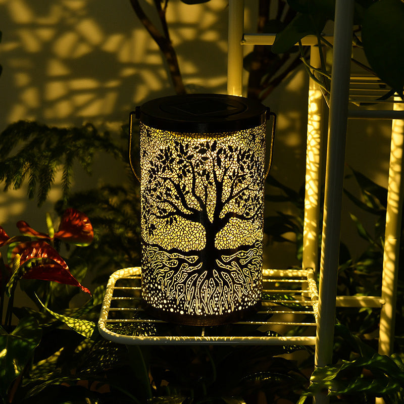 Traditionelle Vintage Solar Wasserdichte Zylinder-Skelettbaum Eisen LED Außenlicht für den Garten | Karnz