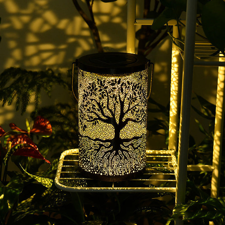 Traditionelle Vintage Solar Wasserdichte Zylinder-Skelettbaum Eisen LED Außenlicht für den Garten | Karnz