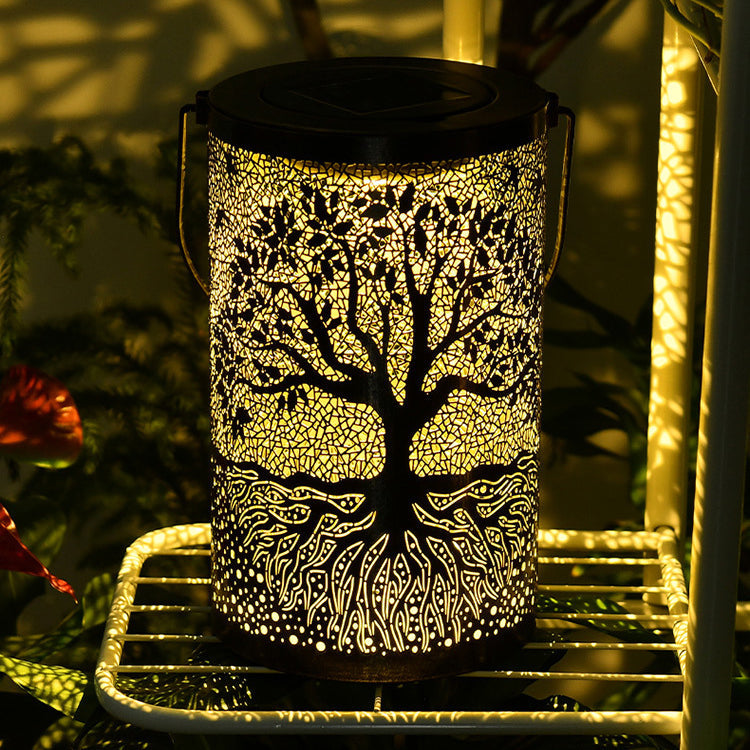 Traditionelle Vintage Solar Wasserdichte Zylinder-Skelettbaum Eisen LED Außenlicht für den Garten | Karnz