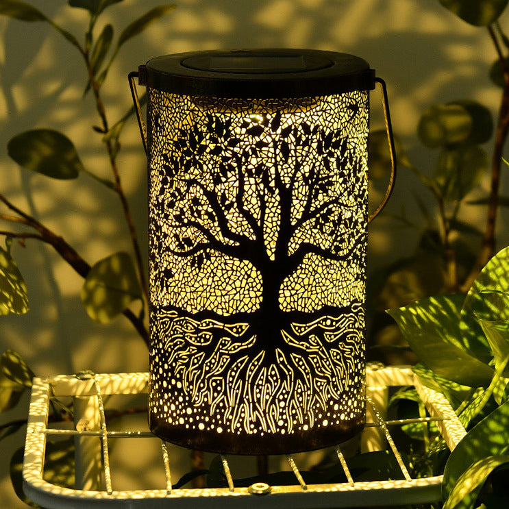 Traditionelle Vintage Solar Wasserdichte Zylinder-Skelettbaum Eisen LED Außenlicht für den Garten | Karnz