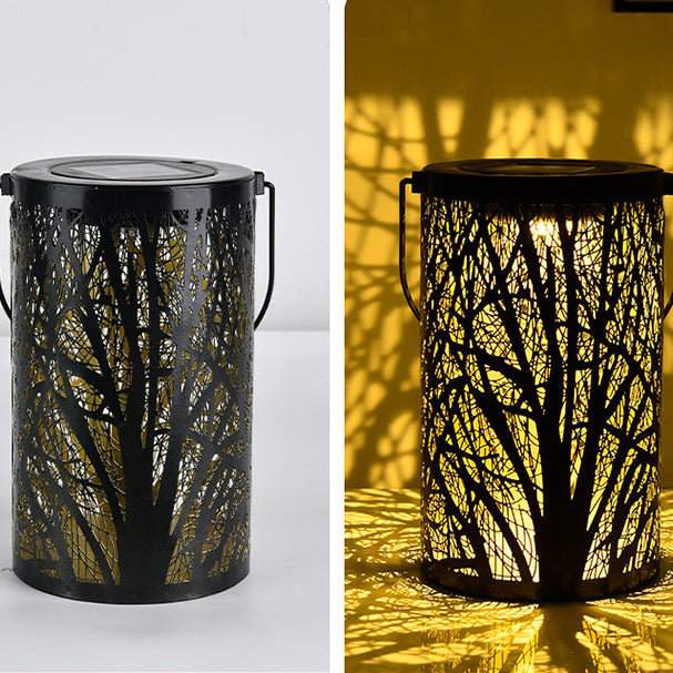 Traditionelle Vintage Solar Wasserdichte Zylinder-Skelettbaum Eisen LED Außenlicht für den Garten | Karnz