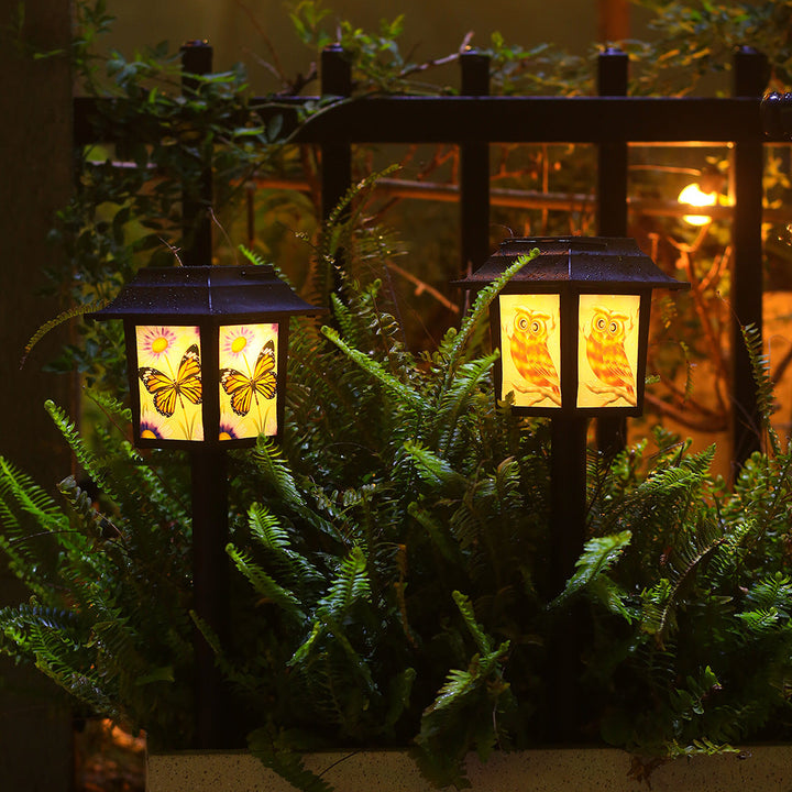 Zeitgenössische industrielle quadratische Eule Muster LED Solar wasserdichte Rasen Einstecklicht für Outdoor Patio | Karnz