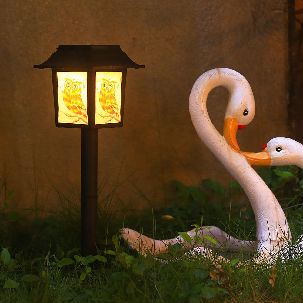 Zeitgenössische industrielle quadratische Eule Muster LED Solar wasserdichte Rasen Einstecklicht für Outdoor Patio | Karnz