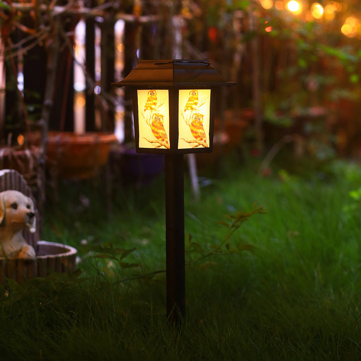Zeitgenössische industrielle quadratische Eule Muster LED Solar wasserdichte Rasen Einstecklicht für Outdoor Patio | Karnz