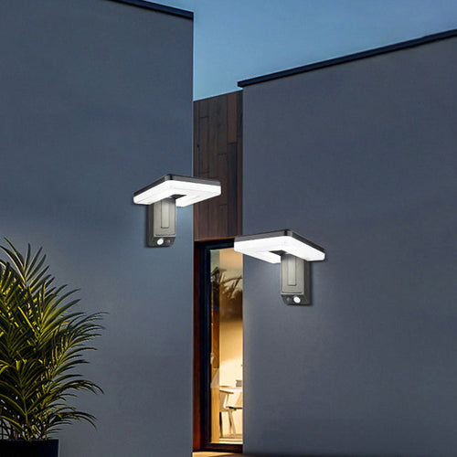 Zeitgenössische industrielle quadratische ABS Solar wasserdichte LED Außenwandlampen für den Garten | Karnz
