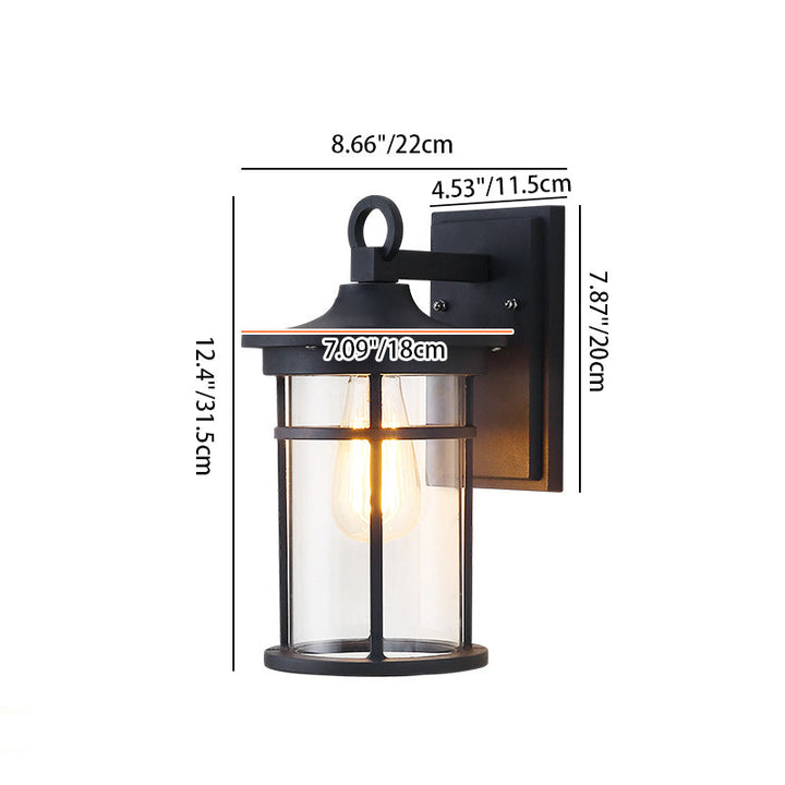 Zeitgenössische industrielle Zylinder Aluminium Glas Shade 1-Licht wasserdichte Wandlaampe für Außenterrasse | Karnz