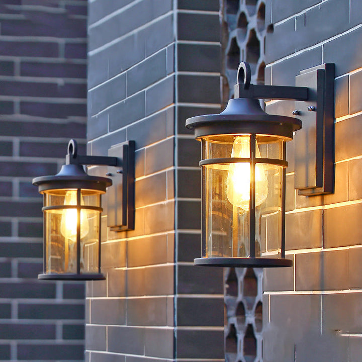 Zeitgenössische industrielle Zylinder Aluminium Glas Shade 1-Licht wasserdichte Wandlaampe für Außenterrasse | Karnz