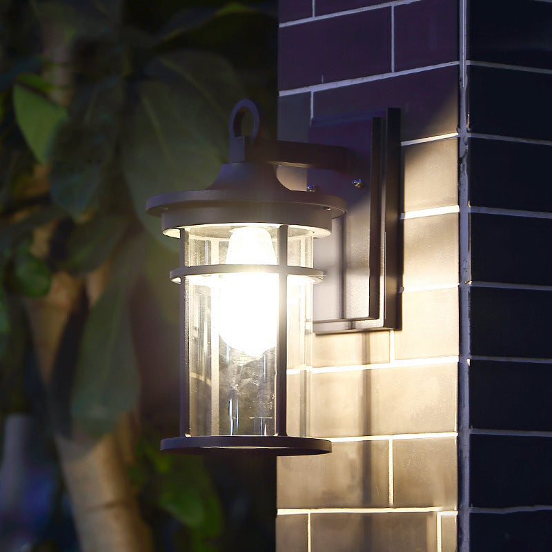 Zeitgenössische industrielle Zylinder Aluminium Glas Shade 1-Licht wasserdichte Wandlaampe für Außenterrasse | Karnz