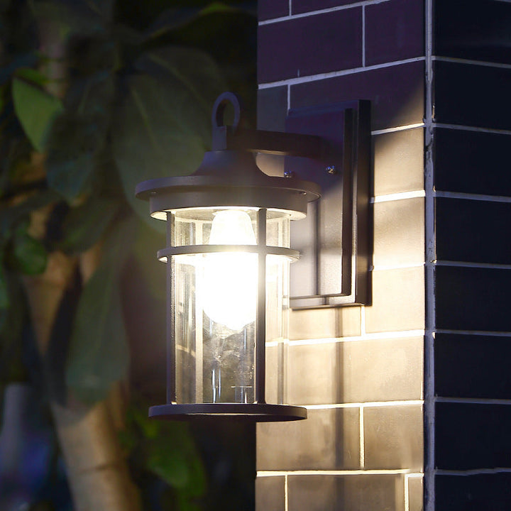 Zeitgenössische industrielle Zylinder Aluminium Glas Shade 1-Licht wasserdichte Wandlaampe für Außenterrasse | Karnz