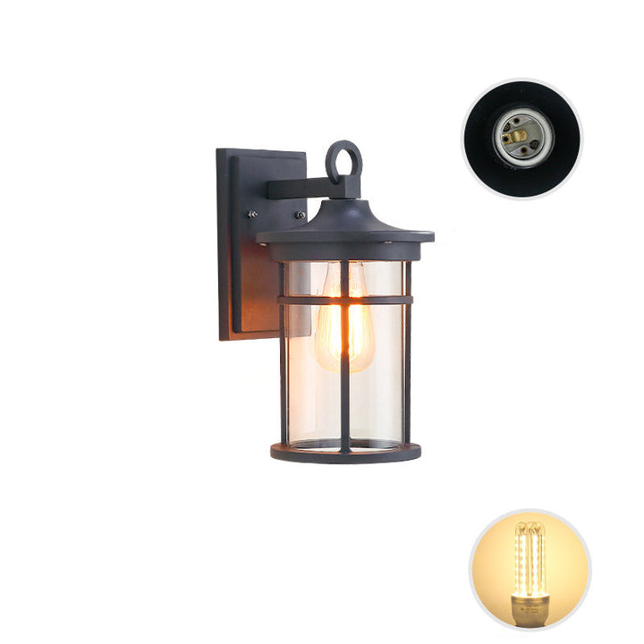 Zeitgenössische industrielle Zylinder Aluminium Glas Shade 1-Licht wasserdichte Wandlaampe für Außenterrasse | Karnz