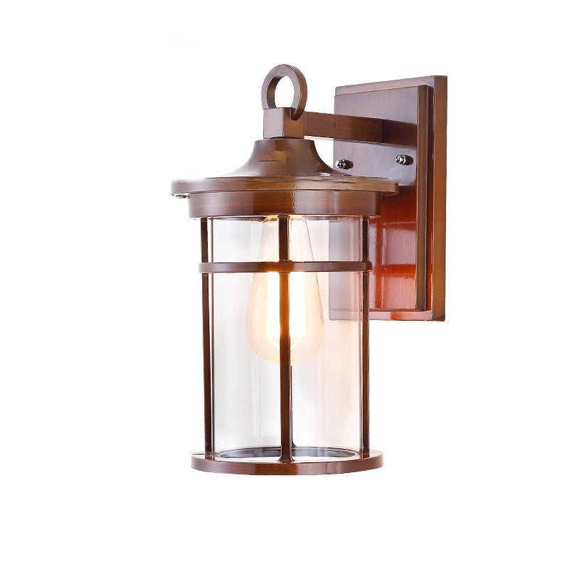 Zeitgenössische industrielle Zylinder Aluminium Glas Shade 1-Licht wasserdichte Wandlaampe für Außenterrasse | Karnz